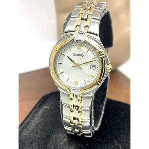 Seiko Women's Watch SXD646 Quartz Silver Dial Date Two Tone Stainless Steel 26mm